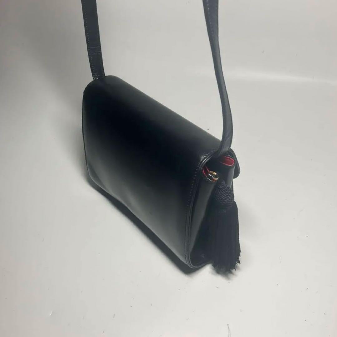 希少Gucci レザーショルダーバッグ ブラック オールドグッチ レアフォーマル