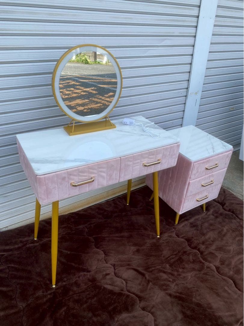 【雨宮】大理石風 ドレッサーセット 鏡付き※椅子はつきません。