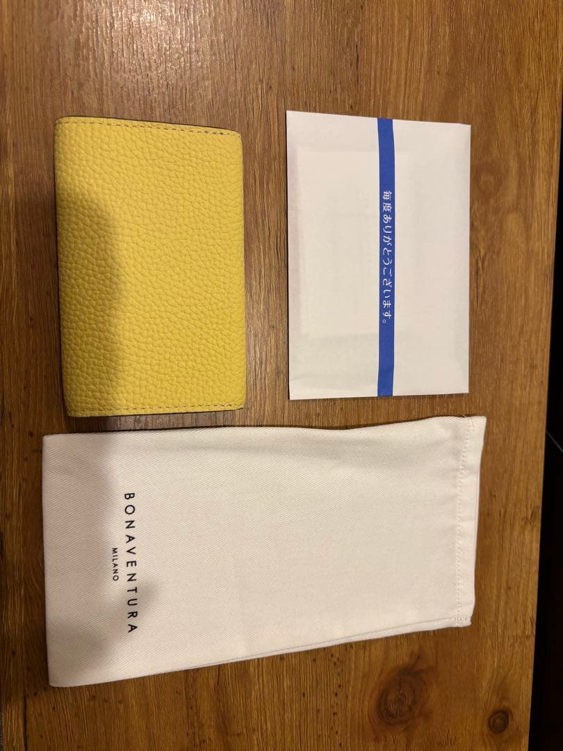 ボナベンチュラ　イエロー レザー 名刺入れ 二つ折り