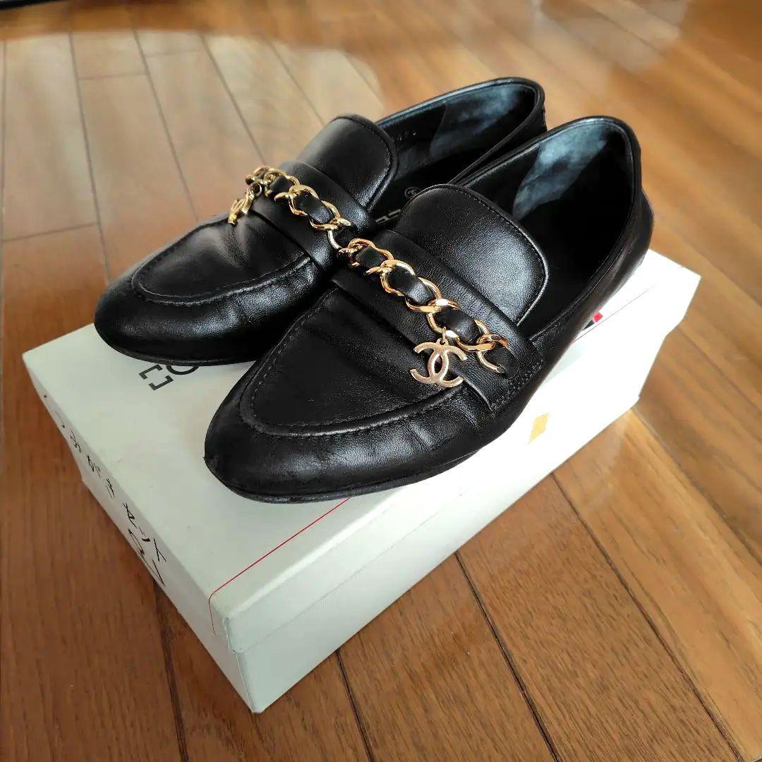 【正規品】シャネル　ココマーク チェーン ローファー G36420　黒　23.5