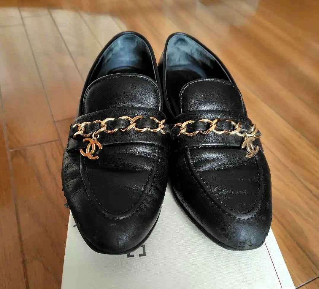 【正規品】シャネル　ココマーク チェーン ローファー G36420　黒　23.5