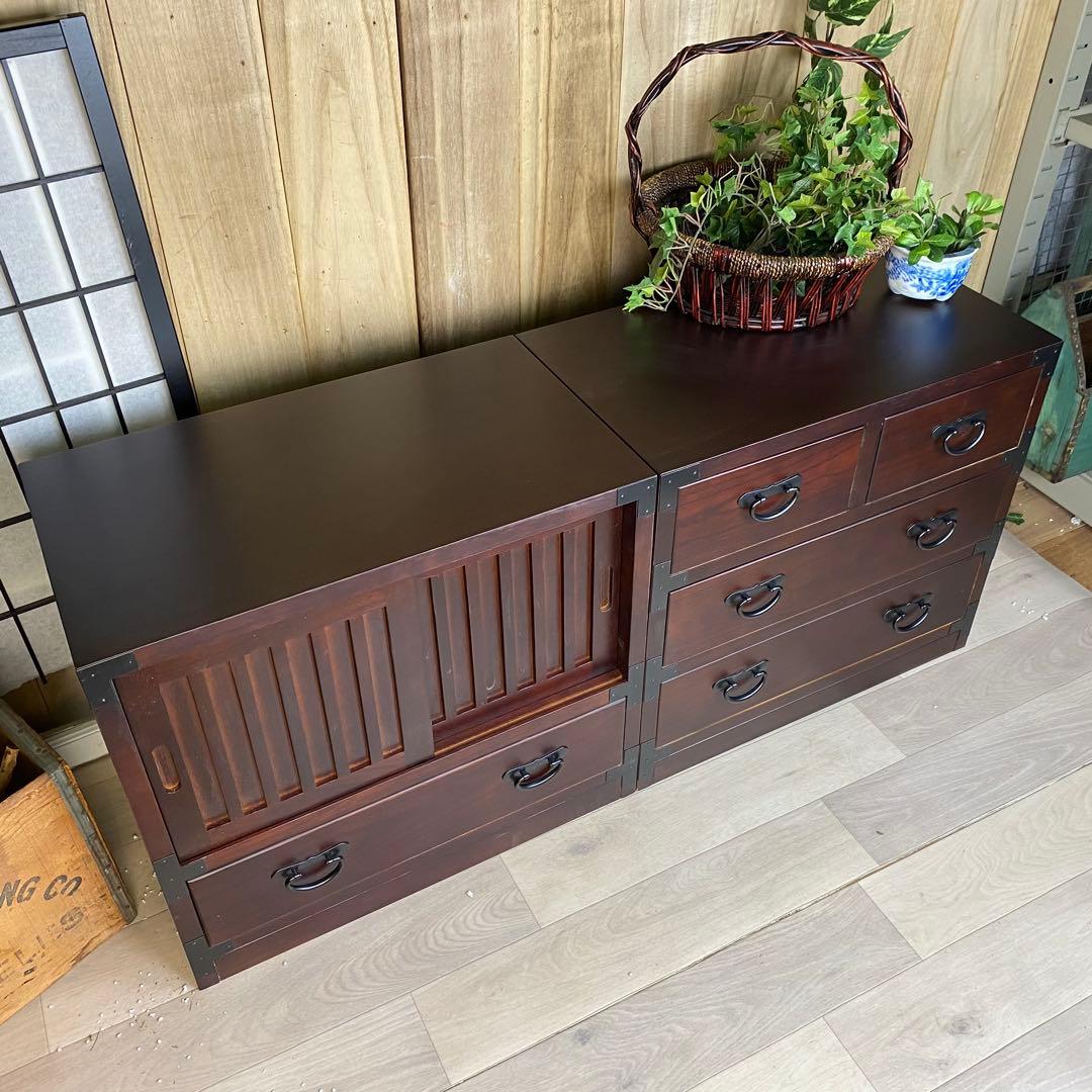 専用☆民芸家具和箪笥2点セット（三段四つ引き＋引き戸チェスト）木製桐材無垢和室