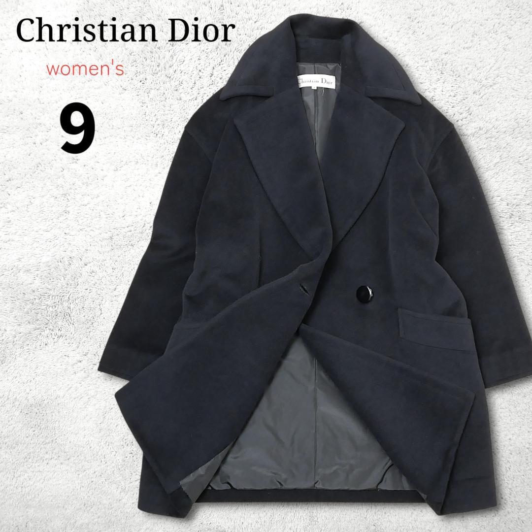 美品【クリスチャンディオール】アンゴラ混 ビッグカラーコート ダブル ブラック9