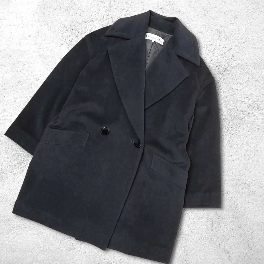 美品【クリスチャンディオール】アンゴラ混 ビッグカラーコート ダブル ブラック9