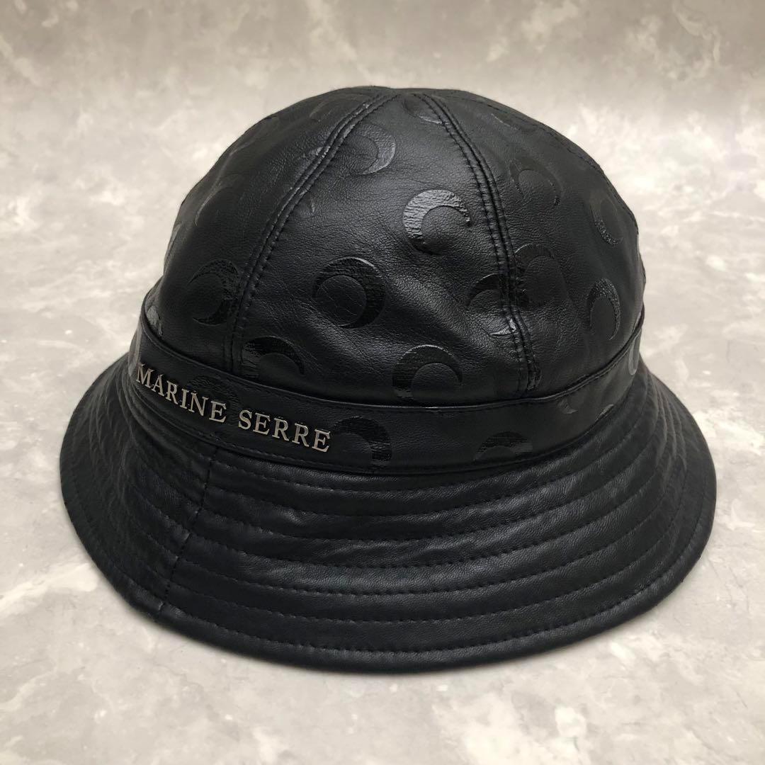 ★極美品★マリーンセル レザーバケットハット ブラック 総柄 モノグラム ロゴ