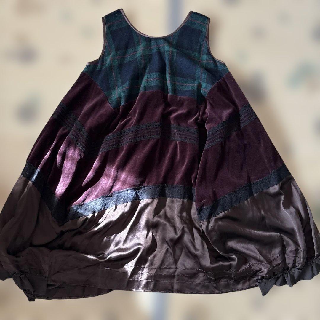 sunaokuwaharaノースリーブ チュニック 緑赤チェック