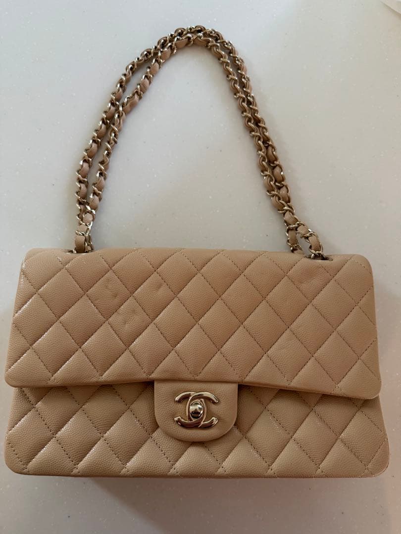 CHANEL ベージュ キルティングショルダーバッグ