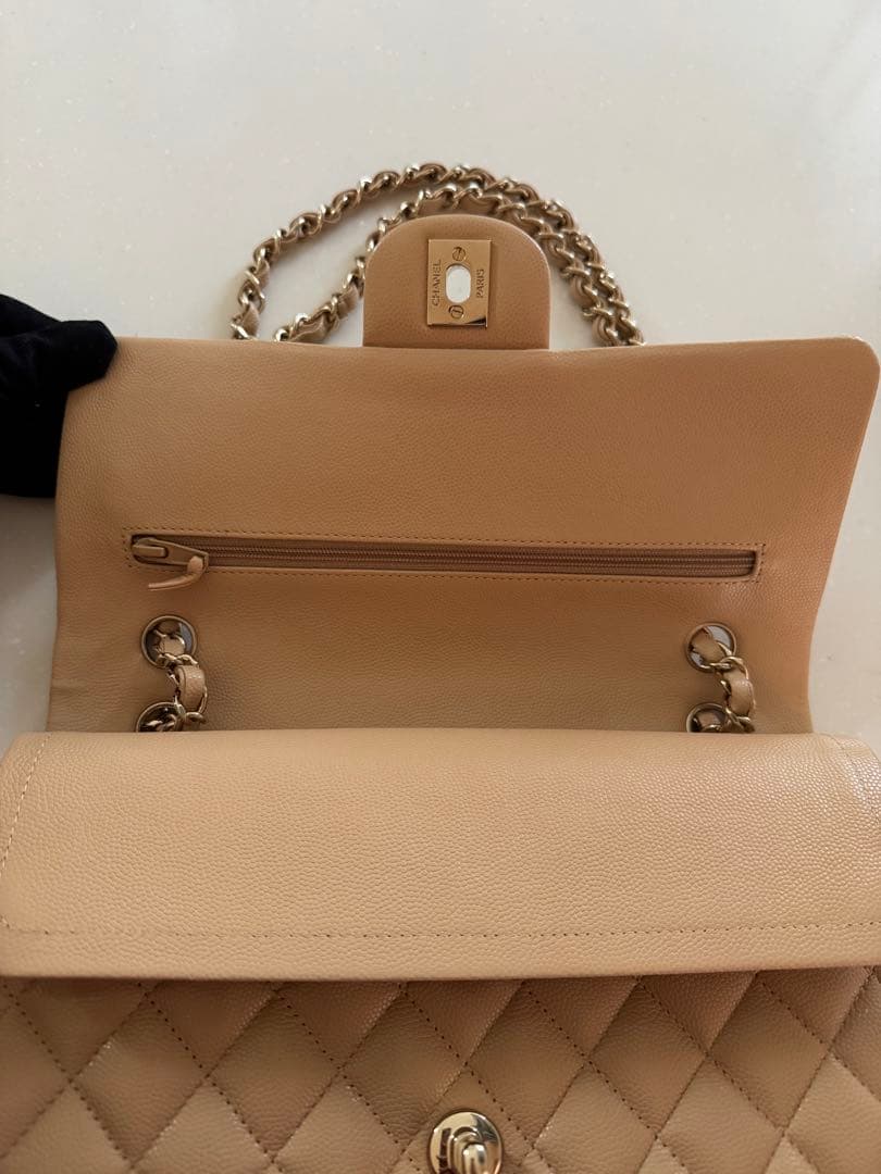 CHANEL ベージュ キルティングショルダーバッグ