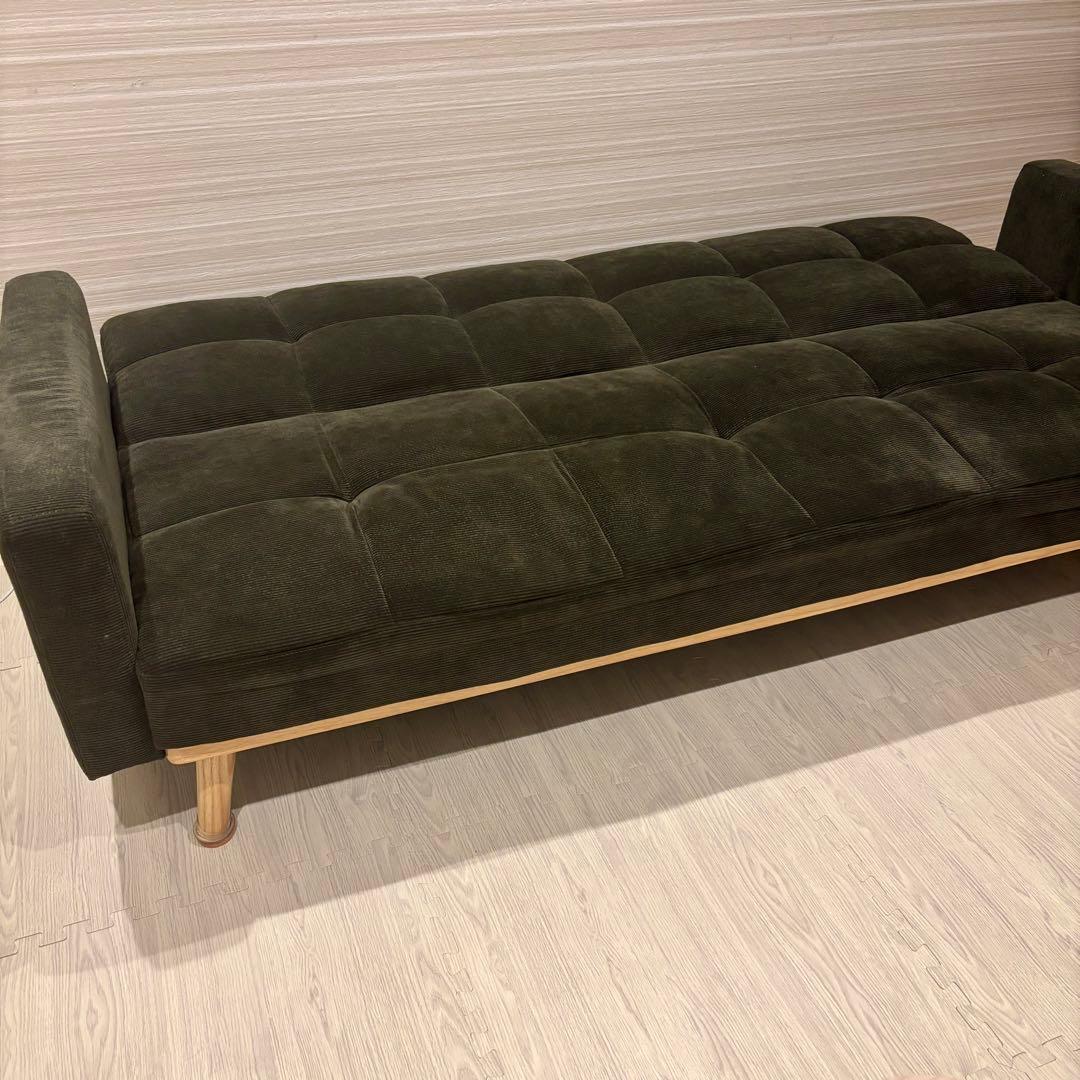 NOCE ソファーベッド グリーン コーデュロイ 3人がけ TM-190616