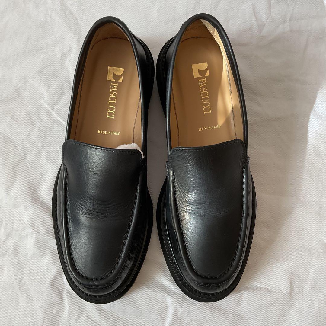 美品 パスクッチ 37 23.5 ローファー 厚底 ボリュームソール レザー 黒