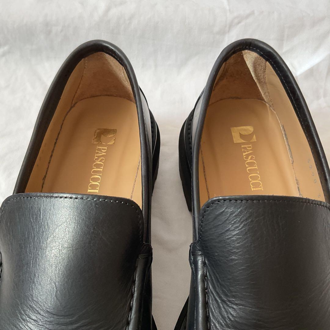 美品 パスクッチ 37 23.5 ローファー 厚底 ボリュームソール レザー 黒