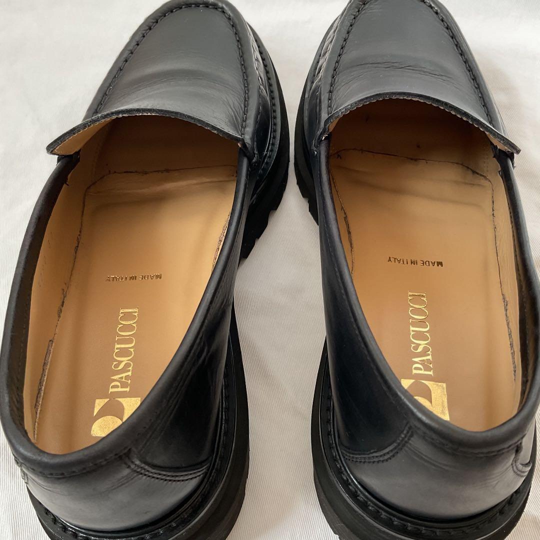 美品 パスクッチ 37 23.5 ローファー 厚底 ボリュームソール レザー 黒