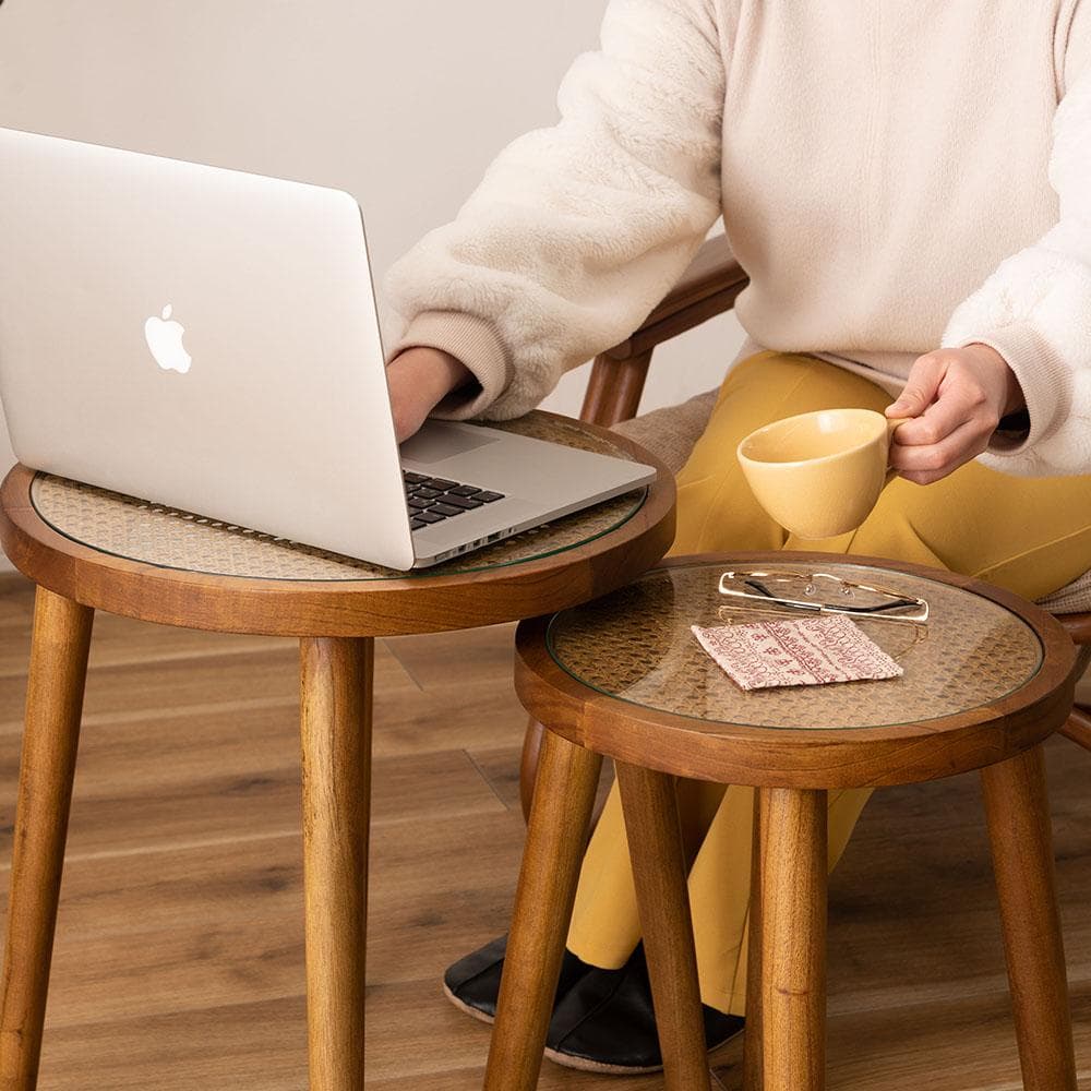 新品 送料込み ラタン ラウンド サイドテーブル S 35×45cm