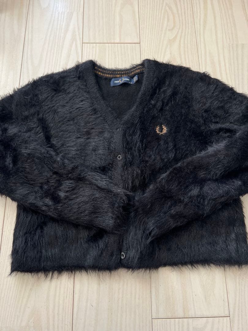 FRED PERRY フレッドペリー　ブラックシャギーカーディガン 黒