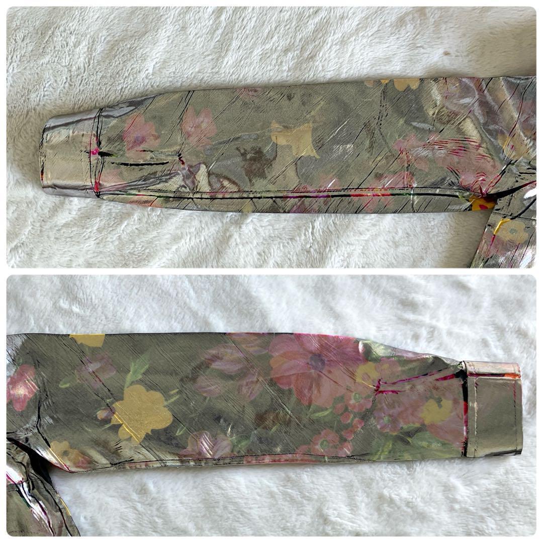 新品 グッチ 18SS シルク総花柄 ラミネート加工 長袖シャツ 38 シルバー