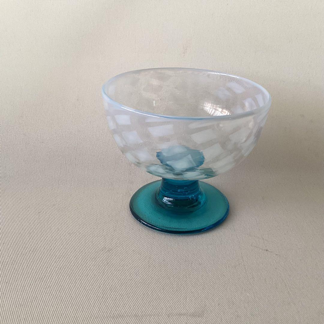 すみれ　コレクター　売り切り　処分品　碗型　氷コップ　格子紋　ブルー足