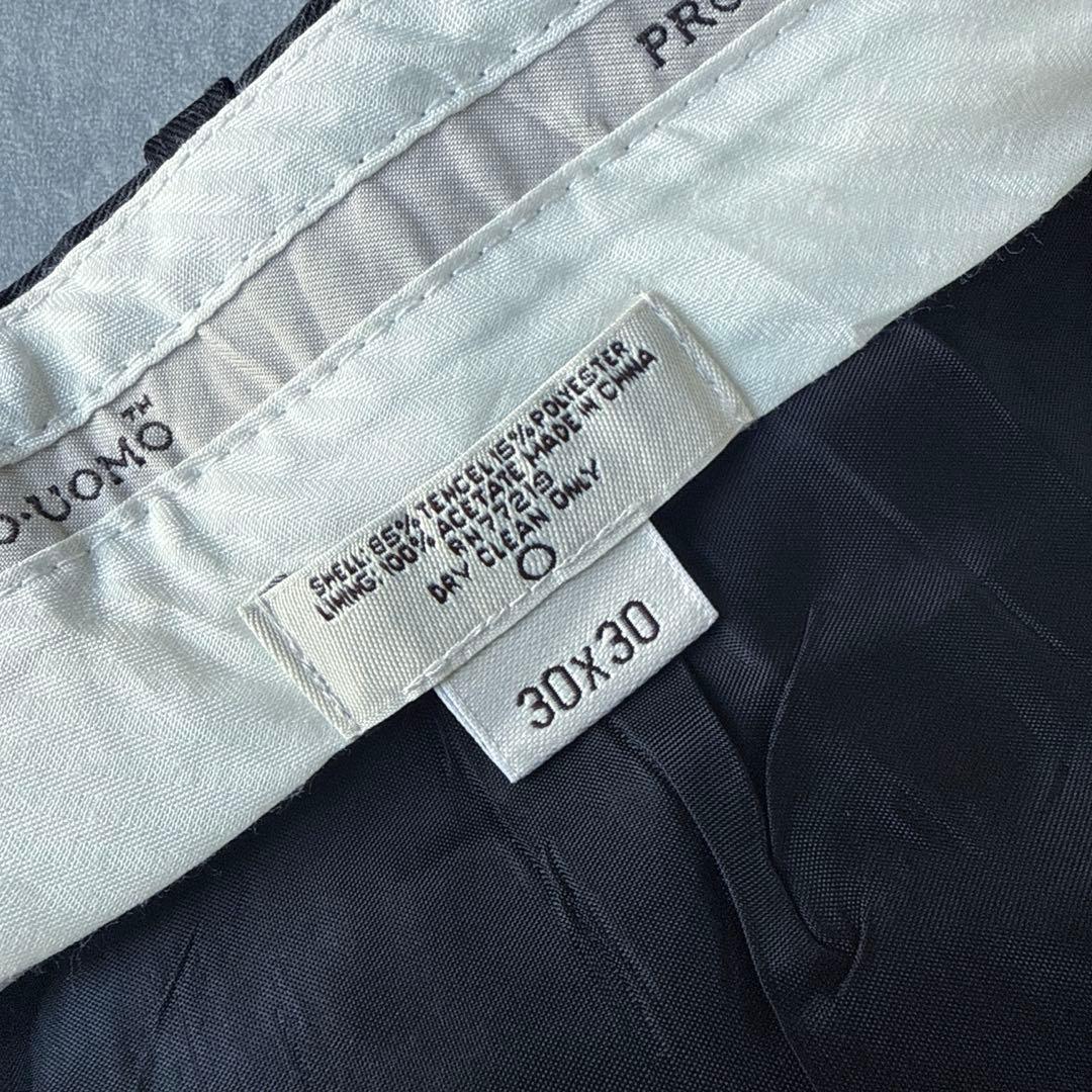 90s ギャバジン ワイドストレート スラックス \"2タック\" ブラック W30