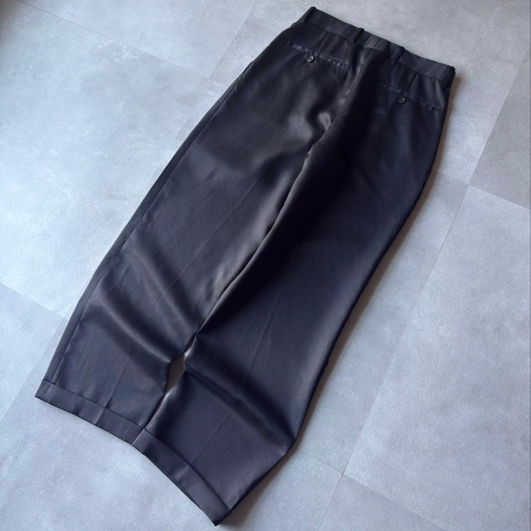 90s ギャバジン ワイドストレート スラックス \"2タック\" ブラック W30