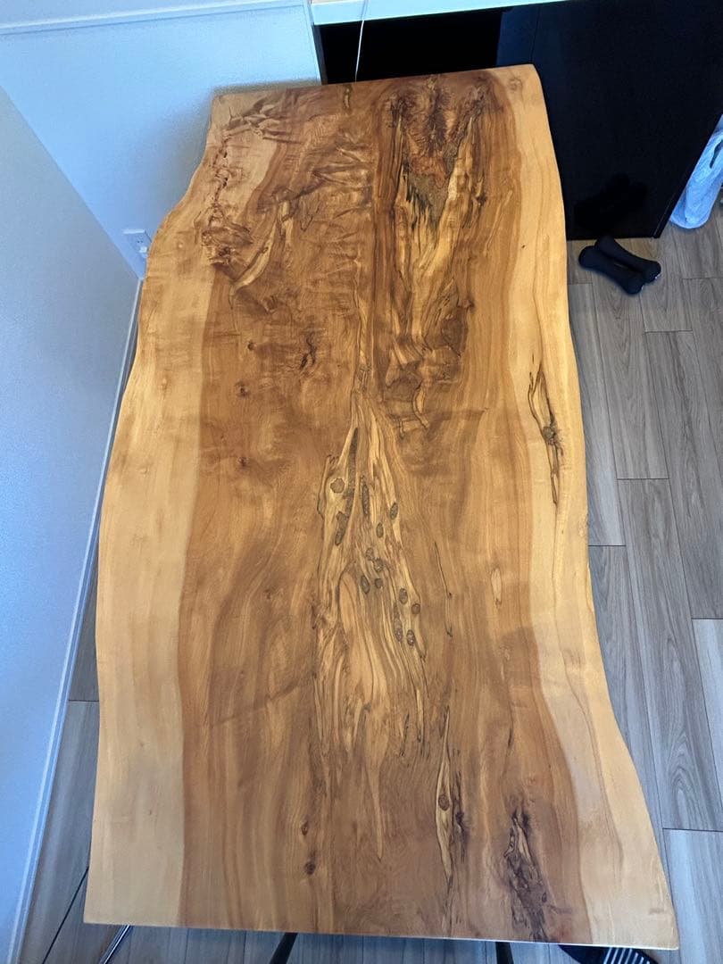 大塚家具 栃 一枚板 テーブル 幅1655ｘ奥755-820ｘ厚45mm 足は別