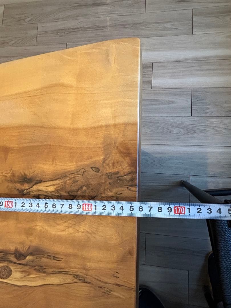 大塚家具 栃 一枚板 テーブル 幅1655ｘ奥755-820ｘ厚45mm 足は別