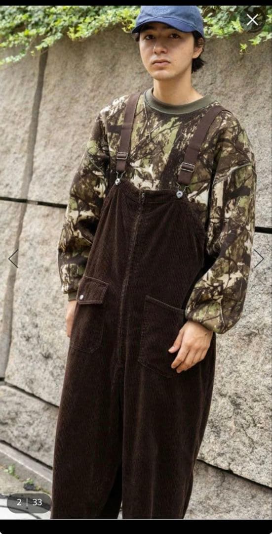 ニコアンド【今期完売】コーデュロイオーバーオール　ブラウンＭ