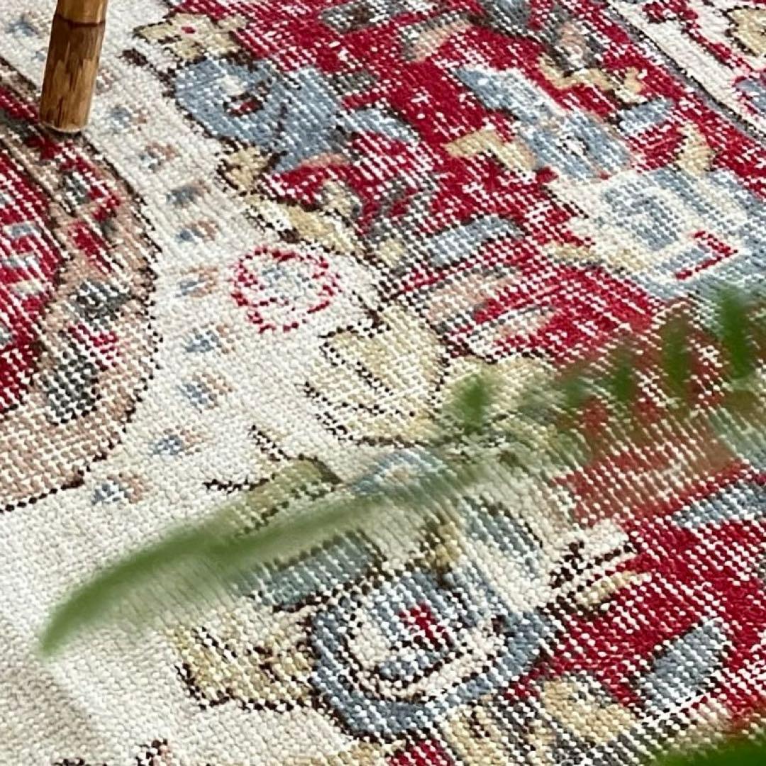 クラシカル柄✳︎114×210レッド　ブルーグレー　ローズ　トルコヴィンテージラグ