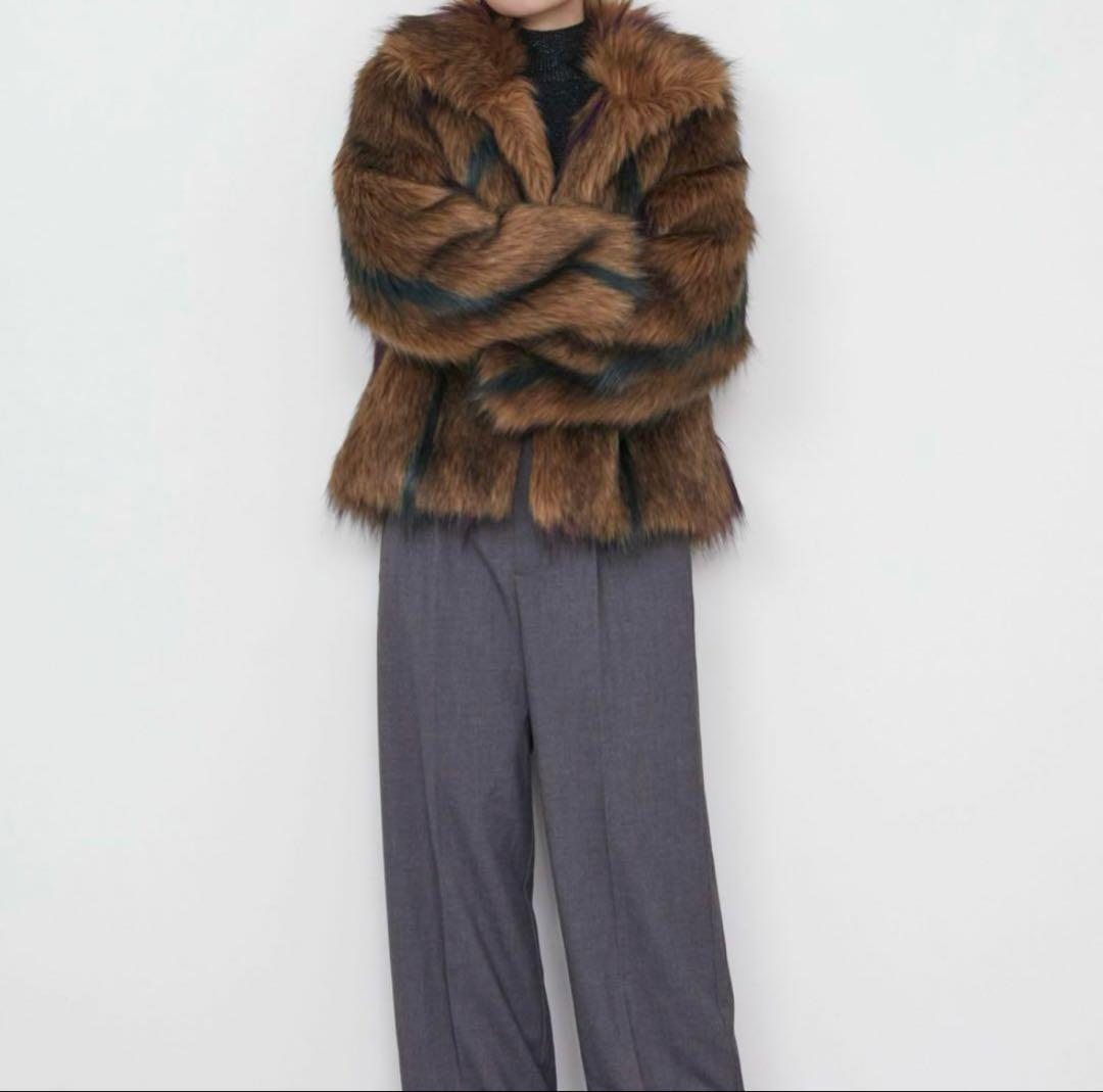 ブラウン マルチカラー ファーコート