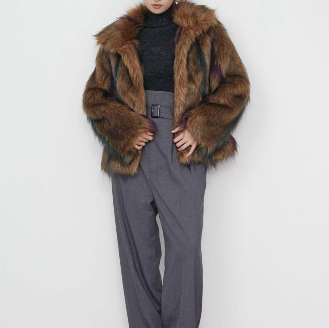 ブラウン マルチカラー ファーコート