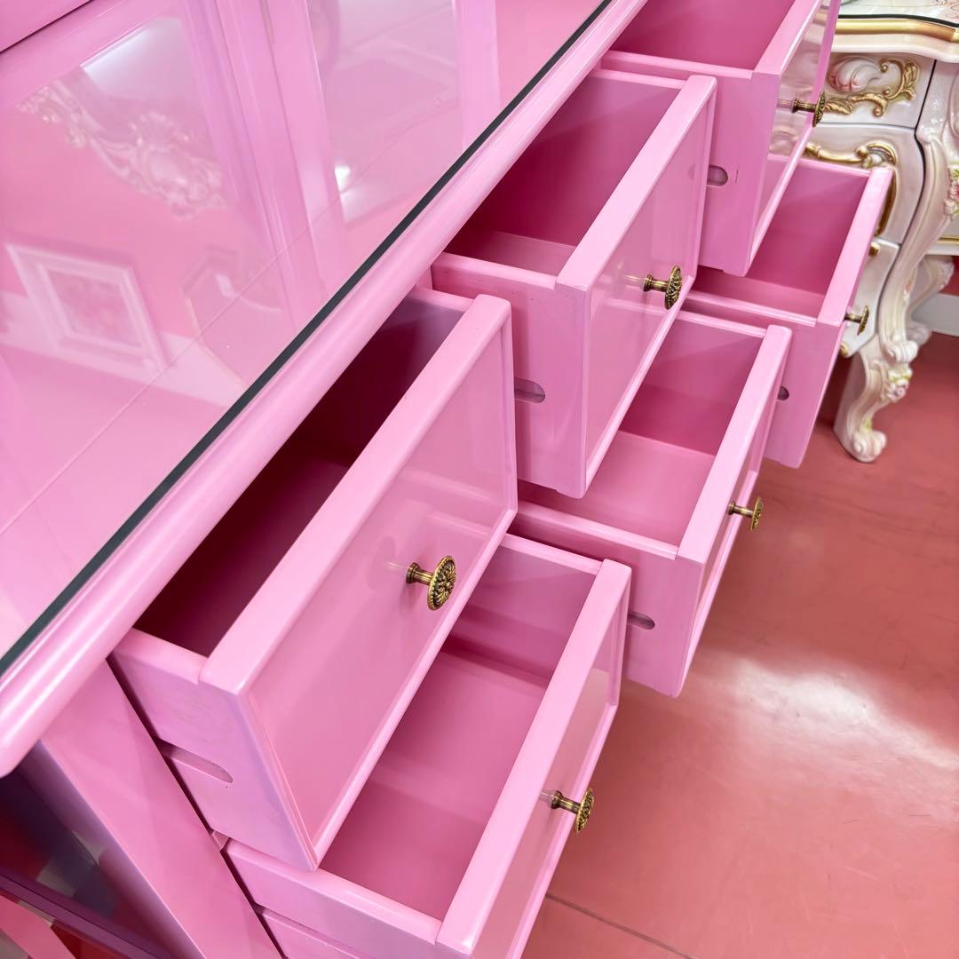 ピンク 三面鏡付ドレッサー マホガニー材 3面鏡 高級 綺麗 開梱設置サービス