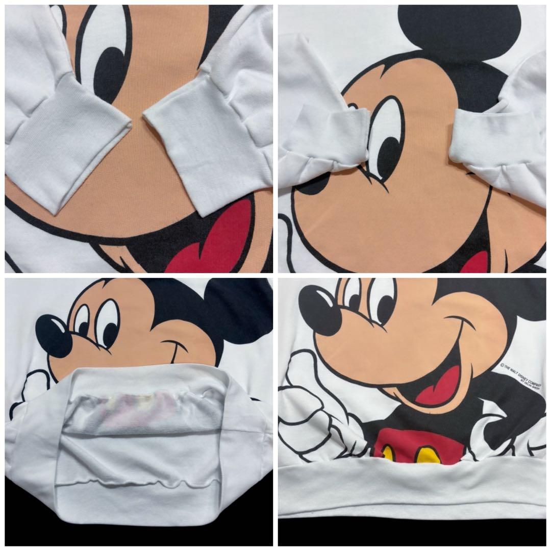 レア 90s Disney ミッキー ビッグプリントスウェット 白XL USA製