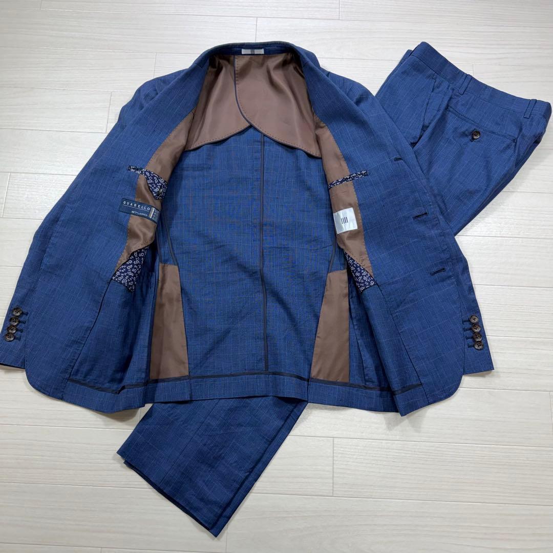 スーツセレクト グアベロ ウィンドーチェック 段返り 本切羽 リネン シルク混