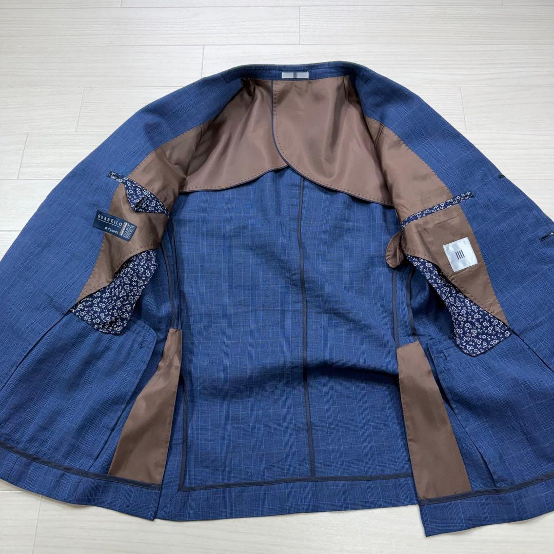 スーツセレクト グアベロ ウィンドーチェック 段返り 本切羽 リネン シルク混