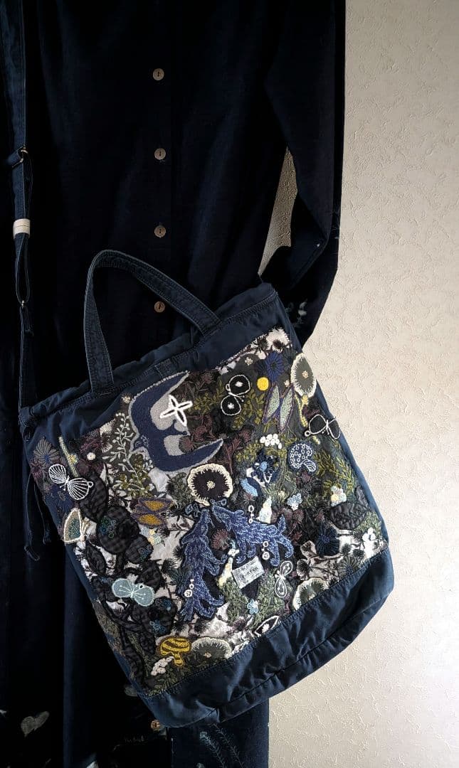 ガレ調《吉田カバンとWolf＆flower》藍染　ミナ　PJC　特大バック
