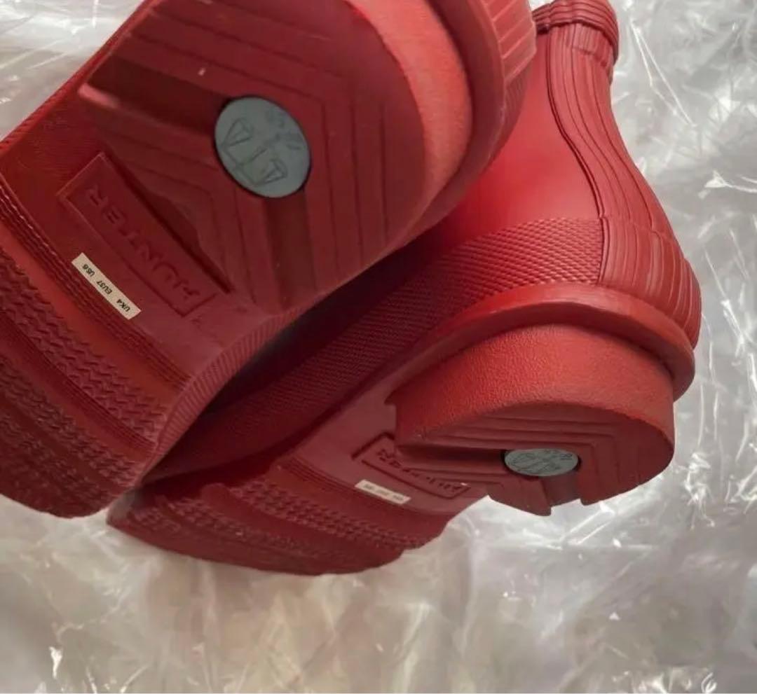 美品HUNTER　長靴　レインブーツ　チェルシーサイドゴアショートブーツ　レッド