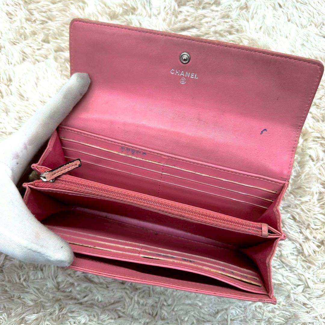 【美品】CHANEL カメリア 長財布 ピンク フラップ
