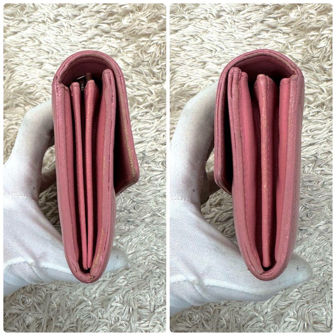 【美品】CHANEL カメリア 長財布 ピンク フラップ