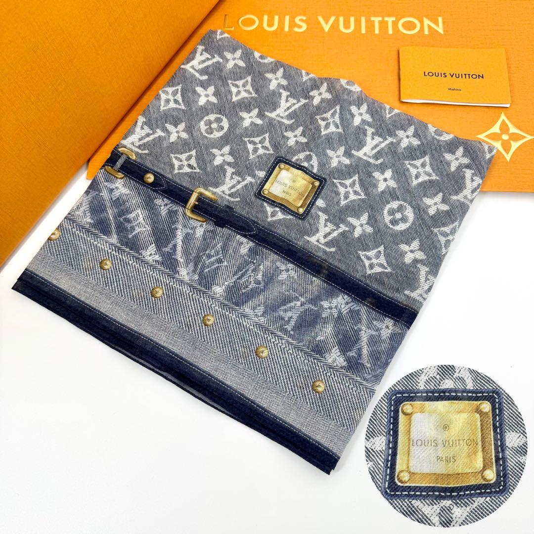 専用　✨鑑定済✨ルイヴィトン カレ ニューデニム ハンカチ ミニスカーフ 紺