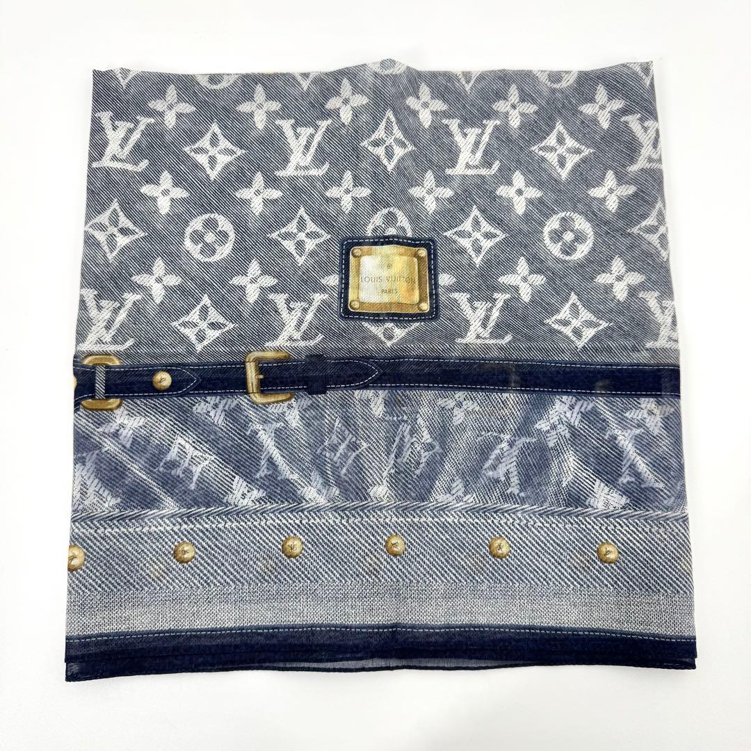 専用　✨鑑定済✨ルイヴィトン カレ ニューデニム ハンカチ ミニスカーフ 紺