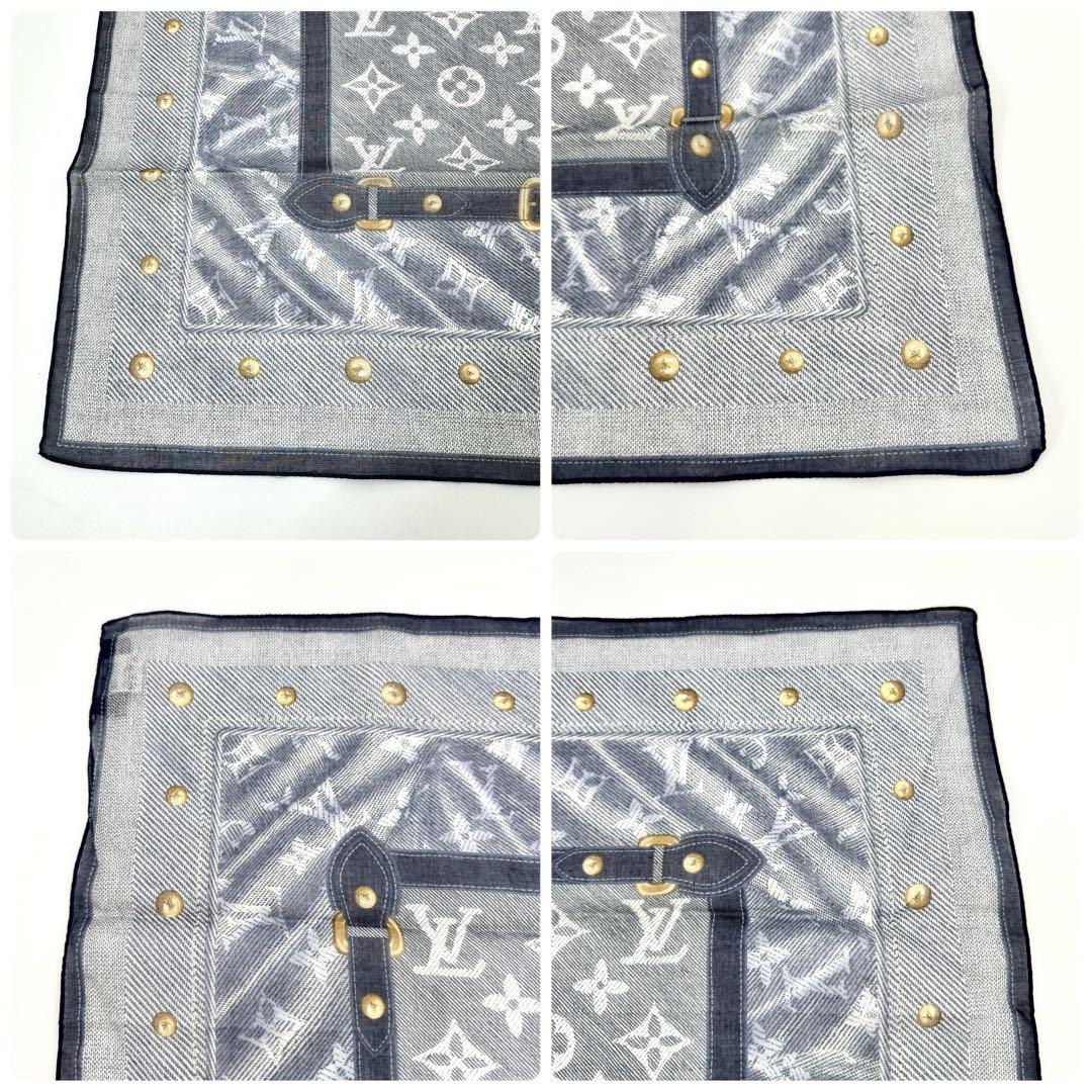 専用　✨鑑定済✨ルイヴィトン カレ ニューデニム ハンカチ ミニスカーフ 紺