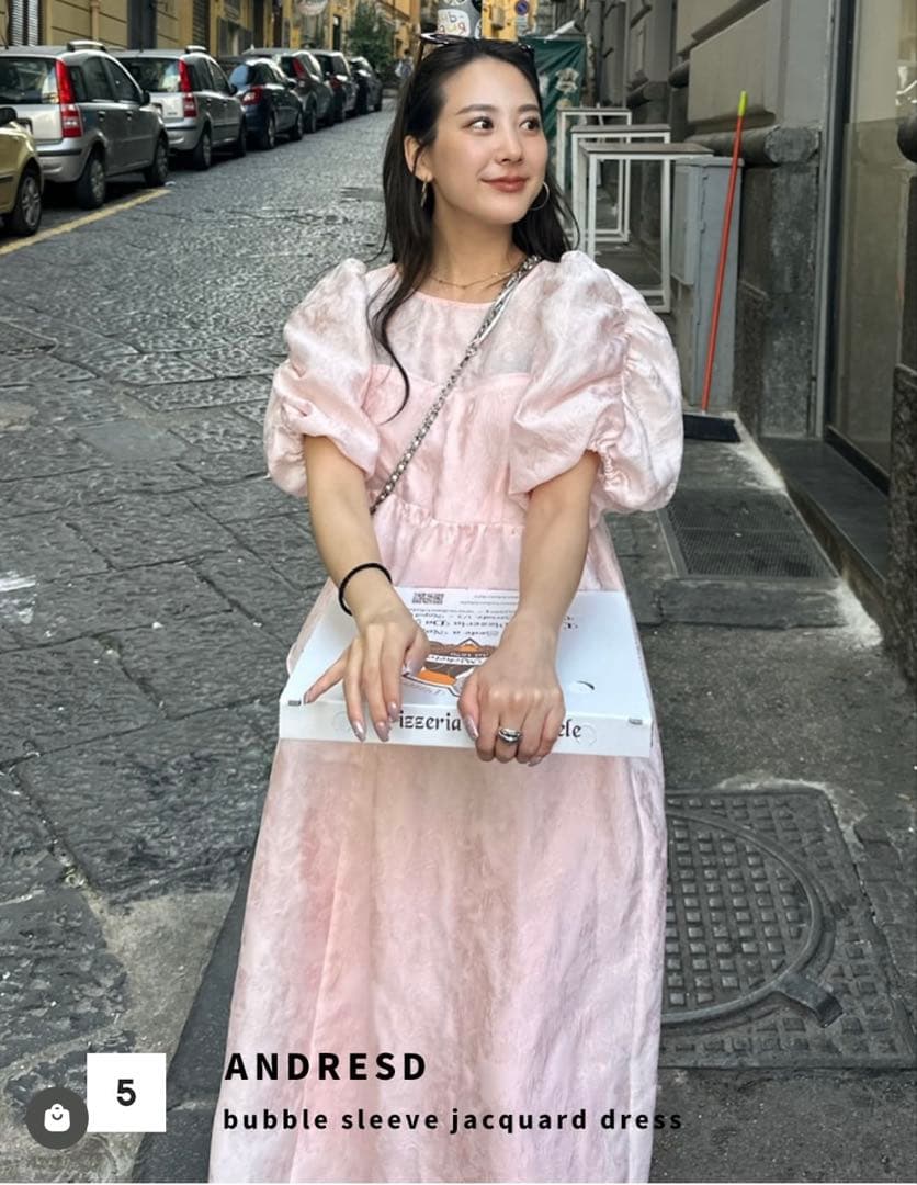 ANDRESD バブルスリーブジャガードドレス　MT ロング