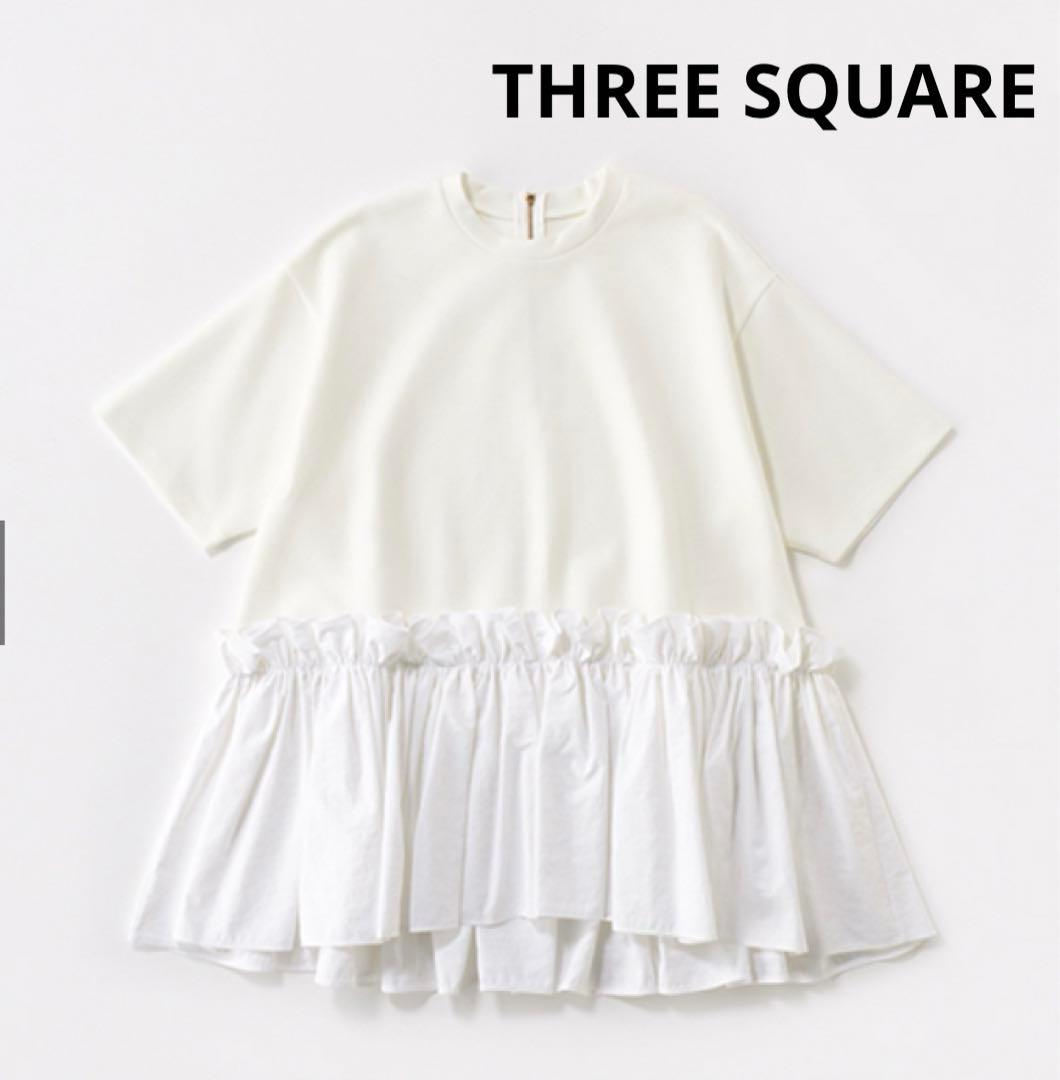 THREE SQUARE ペプラムコンビハーフスリーブプルオーバー
