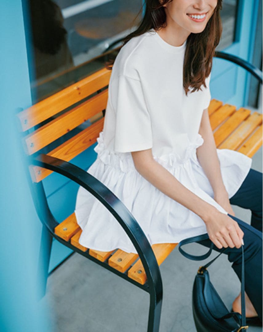 THREE SQUARE ペプラムコンビハーフスリーブプルオーバー