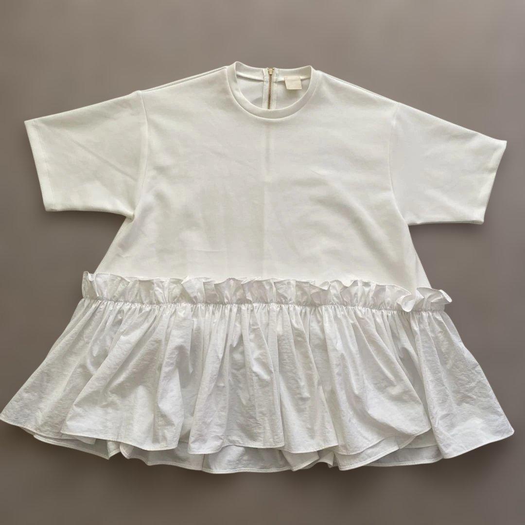 THREE SQUARE ペプラムコンビハーフスリーブプルオーバー