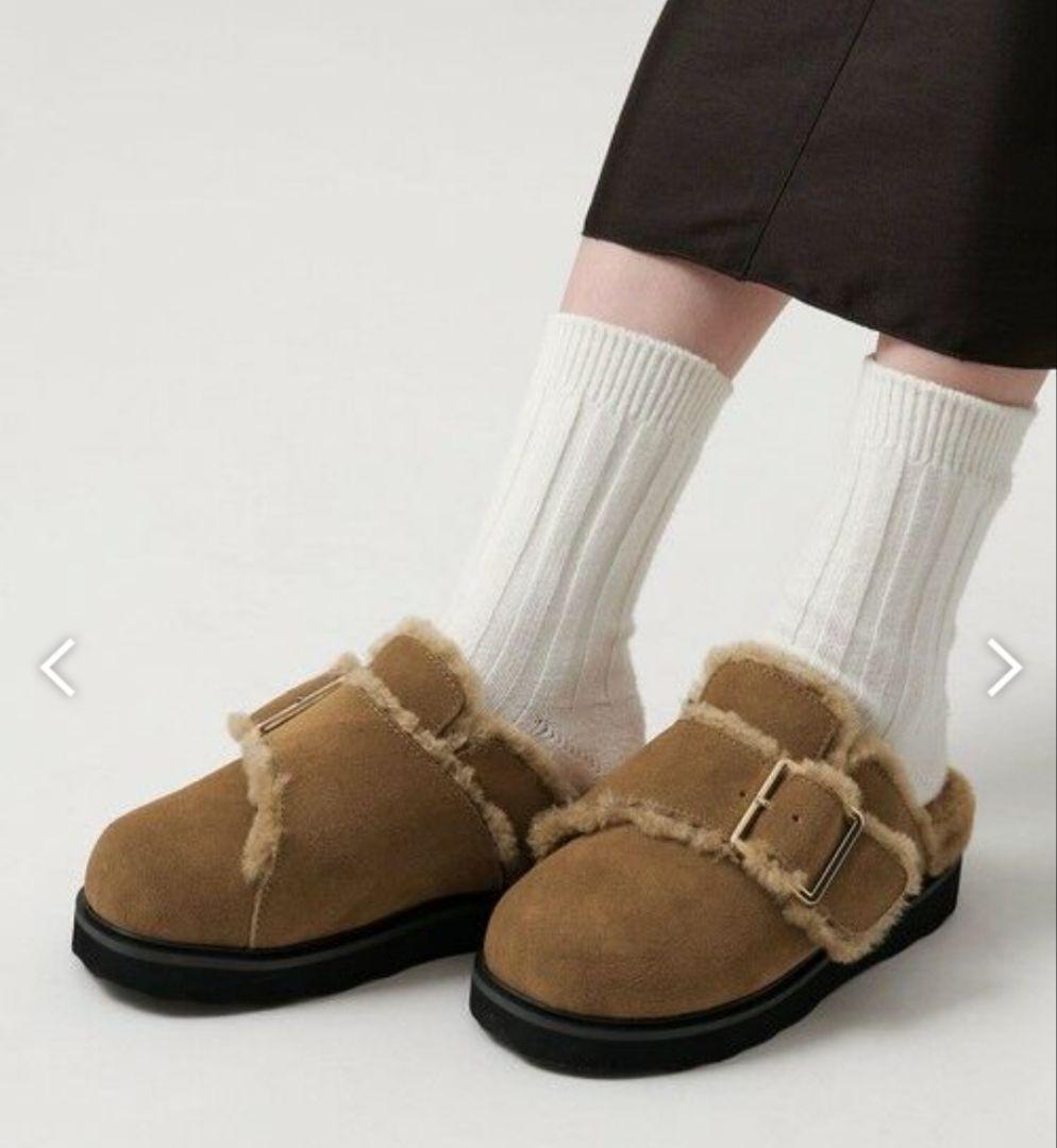 ブラウンファー付きスエードサボ　クロッグ