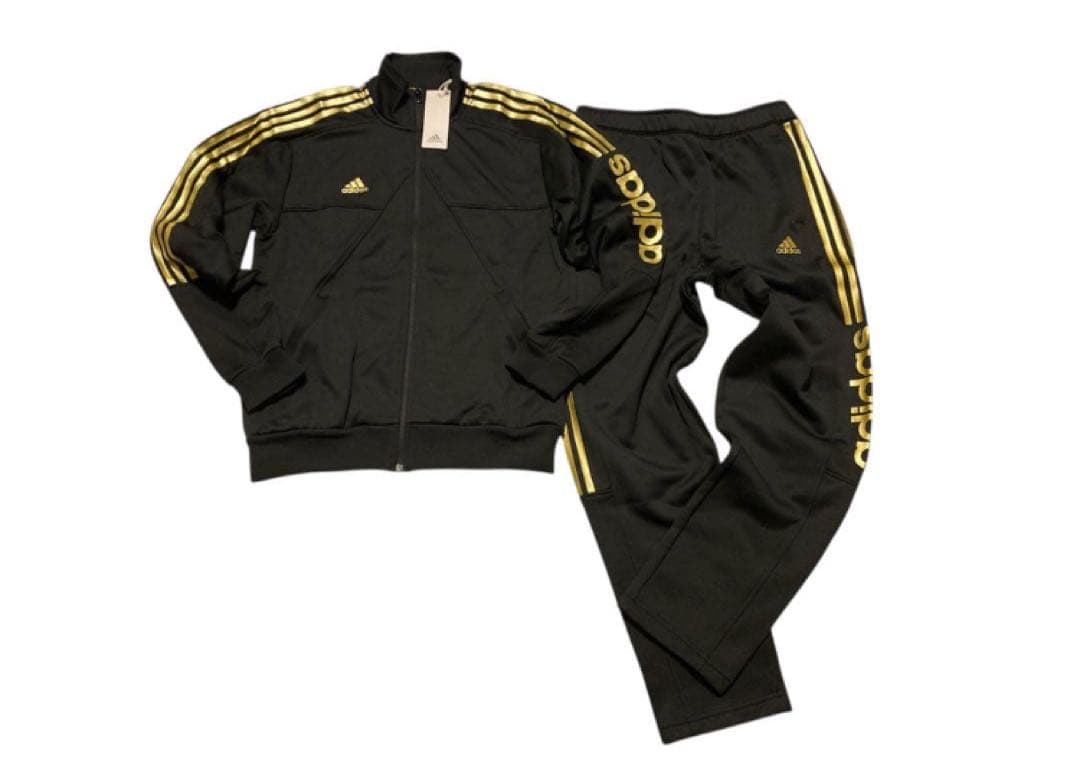 新品 adidas◆XL◆ジャージセットアップ◇ブラック ゴールド ◆裏起毛◆