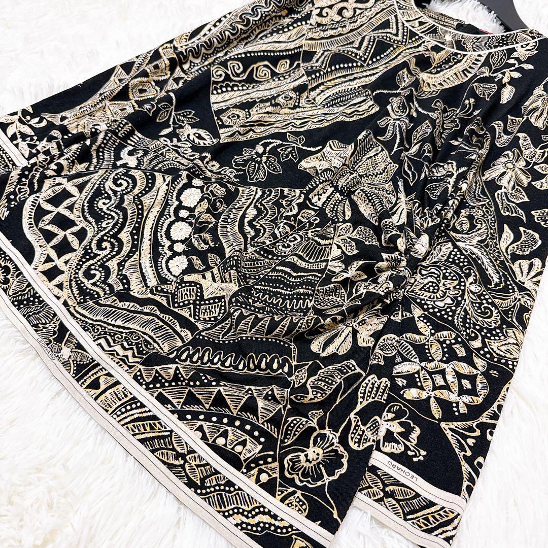 レオナール　チュニック　花柄　トリム　ウール　シルク　ロゴ　トリム　サイズL