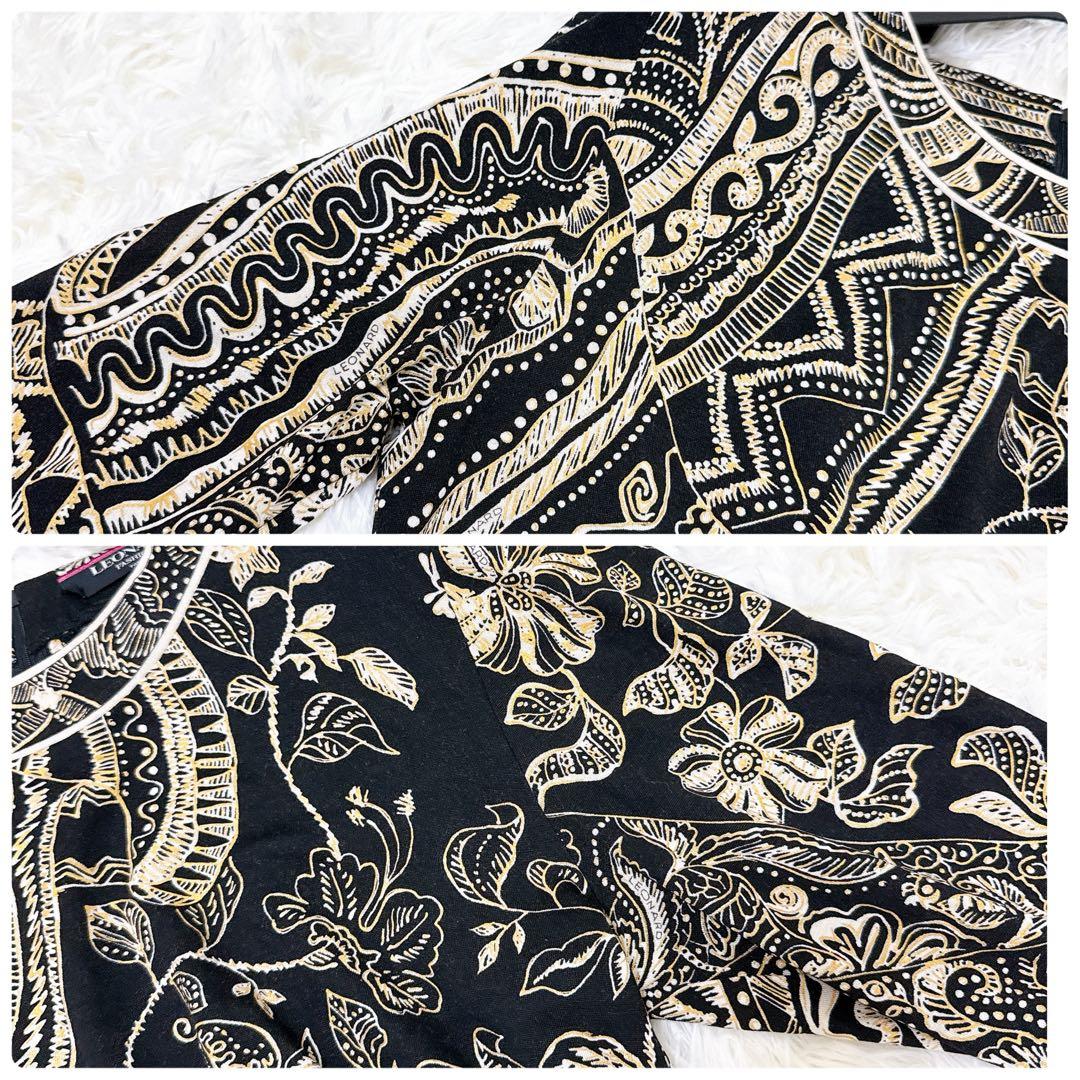 レオナール　チュニック　花柄　トリム　ウール　シルク　ロゴ　トリム　サイズL