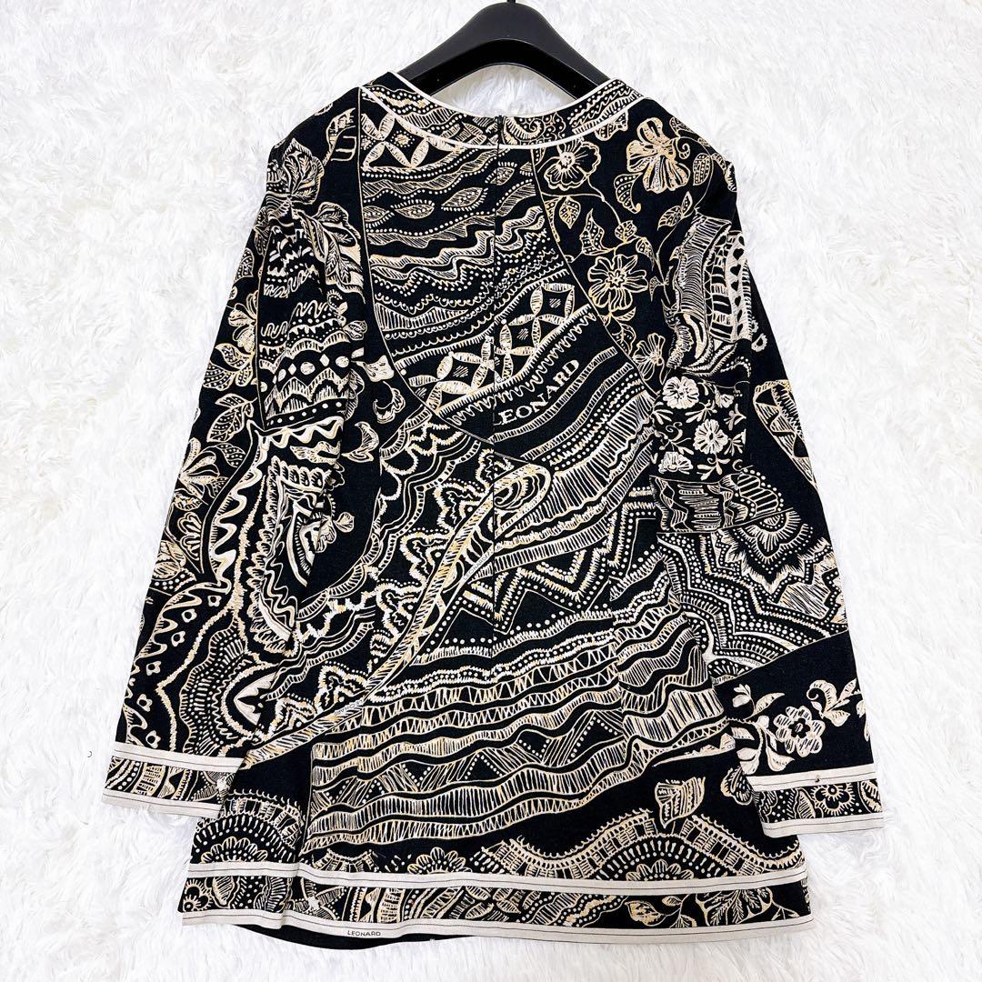 レオナール　チュニック　花柄　トリム　ウール　シルク　ロゴ　トリム　サイズL