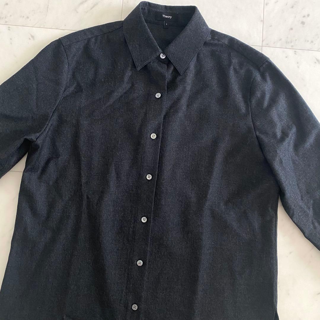 極美品 セオリー フランネルウールシャツ オーバーサイズ チャコール ゆったり