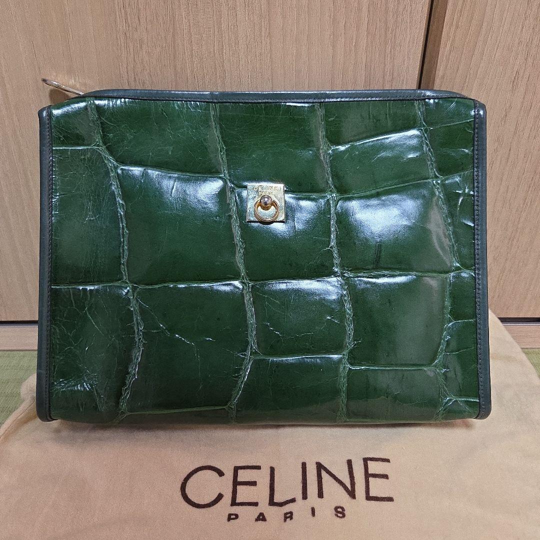 CELINE クラッチバック型押し レザー ヴィンテージ ロゴ 金具